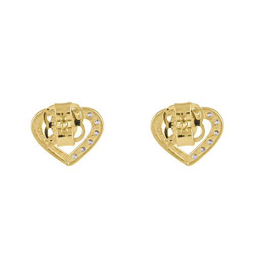 Solid 14K Yellow Gold Simple Heart Knot Clear Round CZ Earrings