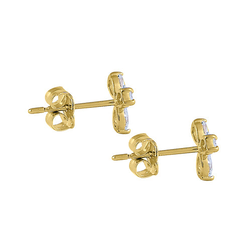 Solid 14K Yellow Gold Pinwheel Clear Pear Cut CZ Earrings
