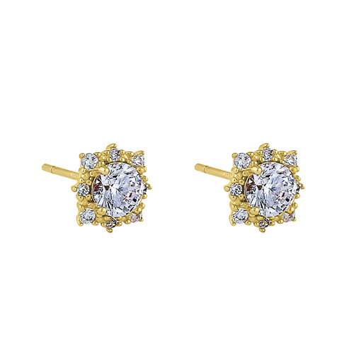 Solid 14K Yellow Gold Vintage Clear Round CZ Earrings