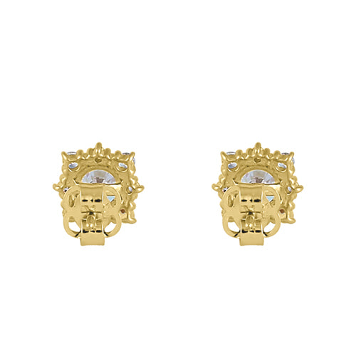 Solid 14K Yellow Gold Vintage Clear Round CZ Earrings