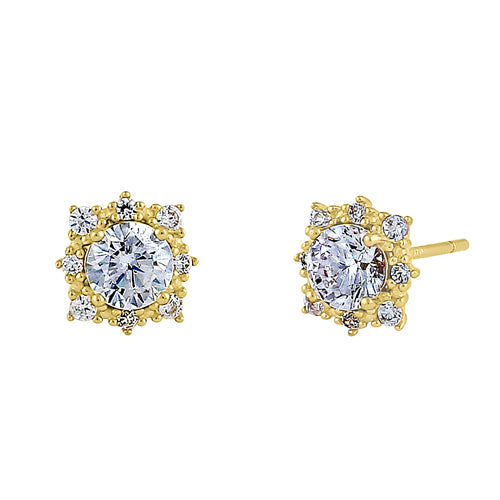 Solid 14K Yellow Gold Vintage Clear Round CZ Earrings