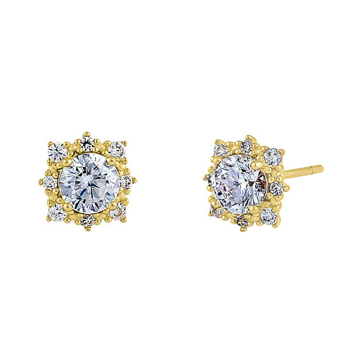 .5 ct Solid 14K Yellow Gold Vintage Clear Round CZ Earrings