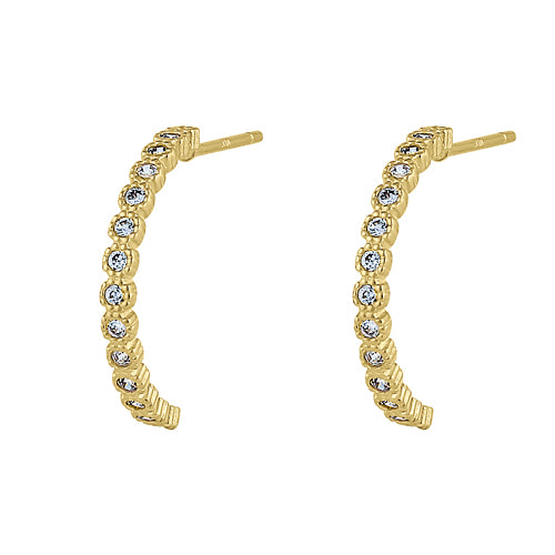 Solid 14K Yellow Gold Half Loop Clear Round CZ Earrings