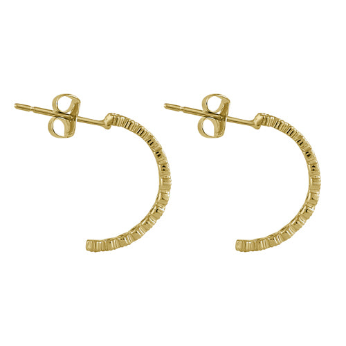 Solid 14K Yellow Gold Half Loop Clear Round CZ Earrings