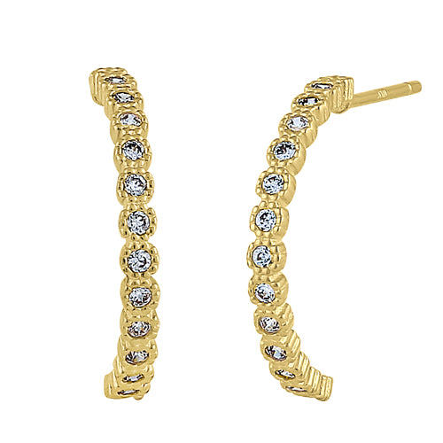 Solid 14K Yellow Gold Half Loop Clear Round CZ Earrings