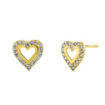 Solid 14K Yellow Gold Inner Heart Clear Round CZ Earrings