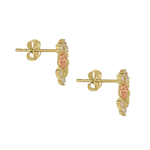 Solid 14K Gold Timeless Rose with Clear CZ Earrings