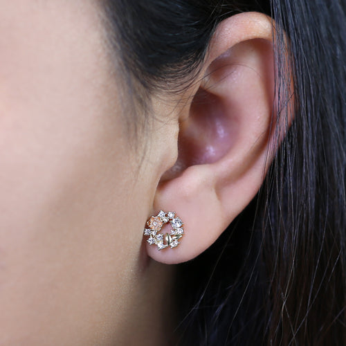 Solid 14K Gold Timeless Rose with Clear CZ Earrings