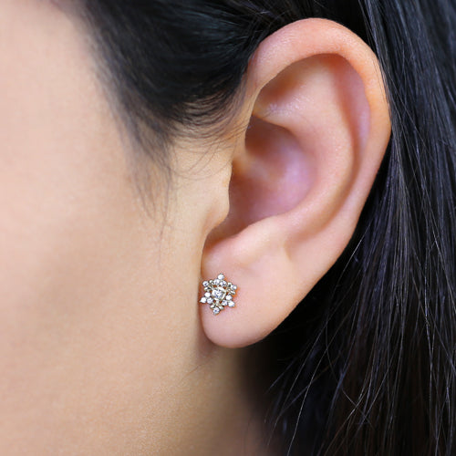 Solid 14K Gold Snowflake with Clear CZ Earrings