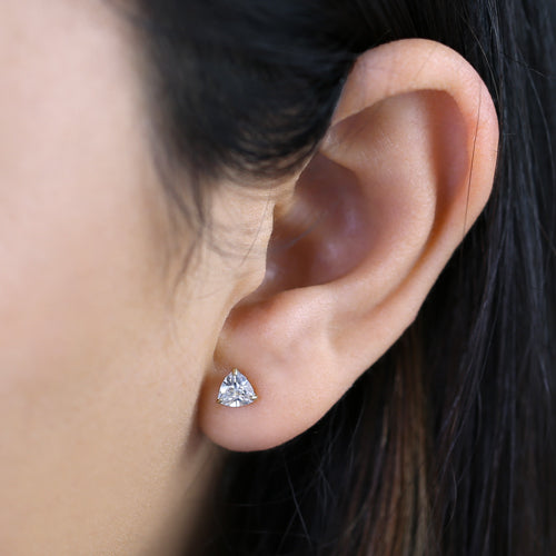 Solid 14K Gold Trillion CZ Earrings