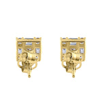 Solid 14K Yellow Gold Squared Round & Princess Cut CZ Earrings