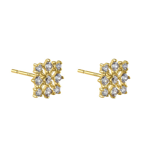 Solid 14K Yellow Gold Squared CZ Earrings