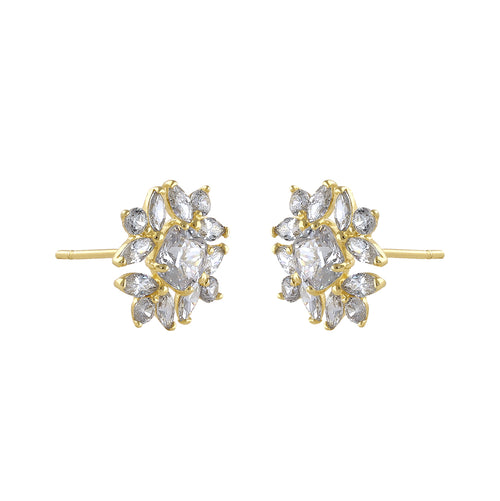 Solid 14K Gold Dazzling Snowflake CZ Earrings