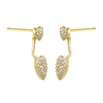 Solid 14K Gold Hearts and Bar Dangle CZ Earrings