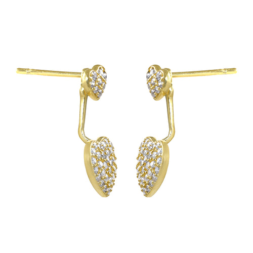 Solid 14K Gold Hearts and Bar Dangle CZ Earrings