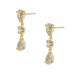 Solid 14K Gold Pear and Round CZ Dangle Earrings