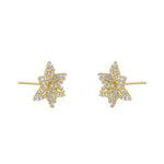 Solid 14K Gold 6-Petal Flower CZ Earrings