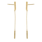 Solid 14K Gold Bar Chain Dangle CZ Earrings