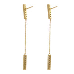 Solid 14K Gold Bar Chain Dangle CZ Earrings