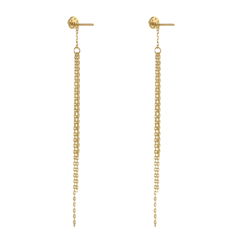Solid 14K Gold Chain Drop CZ Earrings