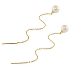 Solid 14K Gold Pearl Threader Earrings