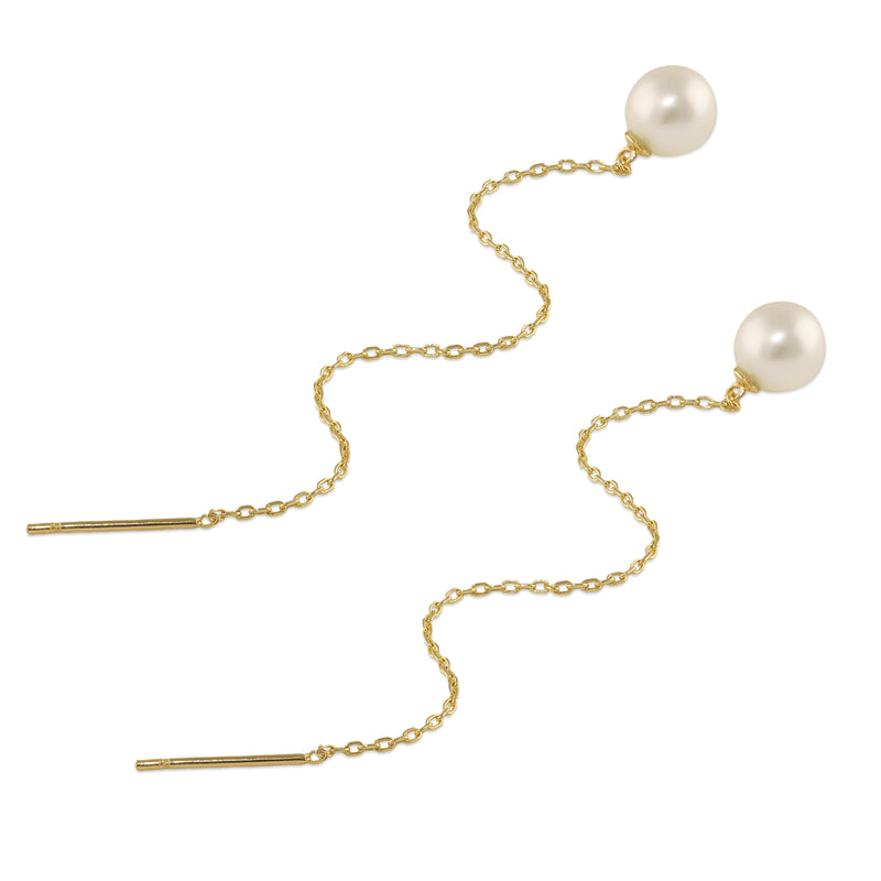 Solid 14K Gold Pearl Threader Earrings