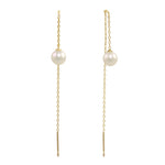 Solid 14K Gold Pearl Threader Earrings