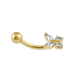 Solid 14K Gold Clear CZ Butterfly Belly Button Ring