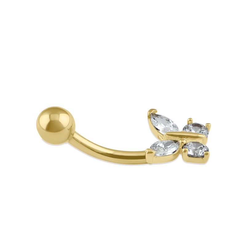 Solid 14K Gold Clear CZ Butterfly Belly Button Ring