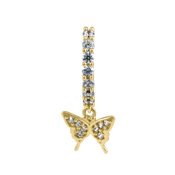 Solid 14K Gold CZ Butterfly Belly Button Hoop Ring