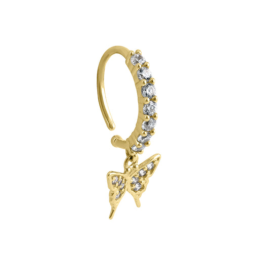 Solid 14K Gold CZ Butterfly Belly Button Hoop Ring