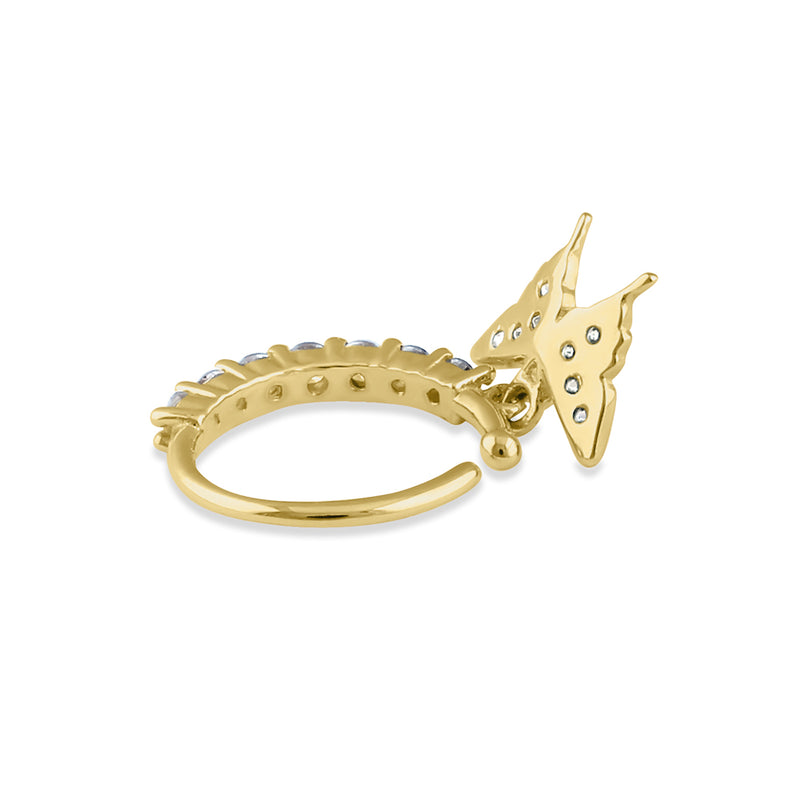 Solid 14K Gold CZ Butterfly Belly Button Hoop Ring