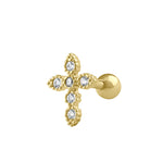 Solid 14K Gold Dotted Cross Belly Button Ring