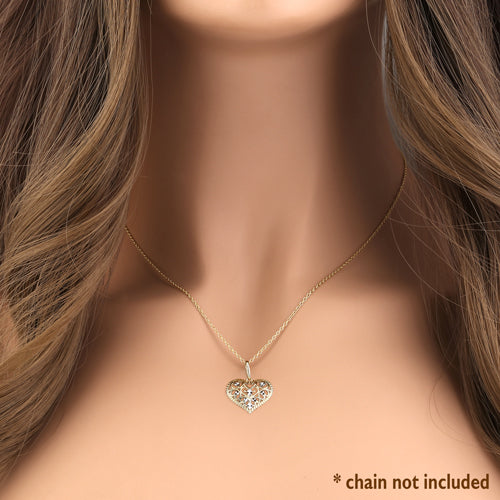 Solid 14K Yellow Gold Filigree Heart Pendant