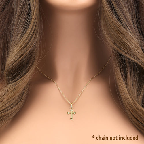 Solid 14K Yellow Gold Rustic Cross Pendant