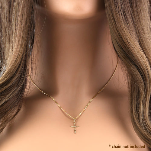 Solid 14K Yellow Gold Diamond Cut Cross Pendant