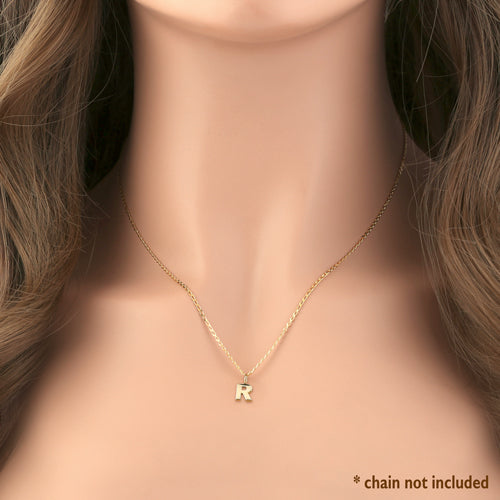 Solid 14K Gold R Initial Pendant