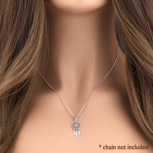 Solid 14K White Gold Dream Catcher Pendant