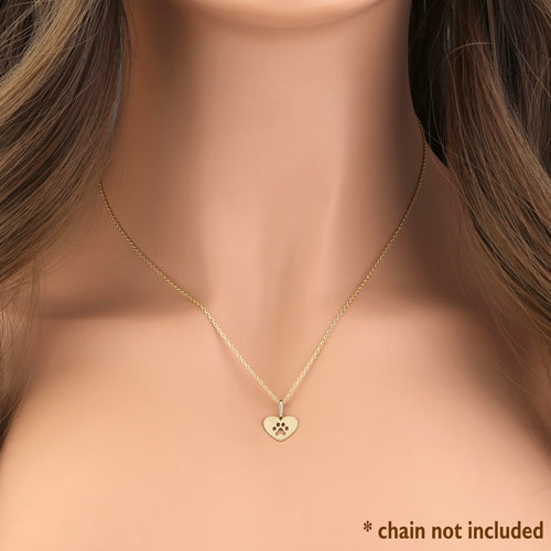 Solid 14K Yellow Gold Paw in Heart Pendant