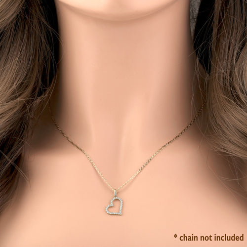 Solid 14K Yellow Gold Heart Clear CZ Pendant