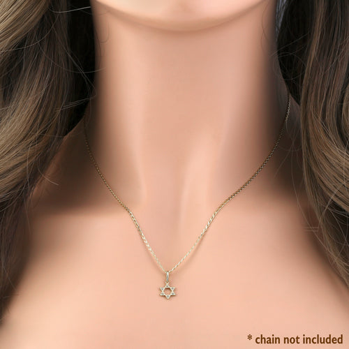Solid 14K Yellow Gold Star of David CZ Pendant