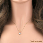 Solid 14K Yellow Gold White Opal & Clear CZ Halo Heart Pendant