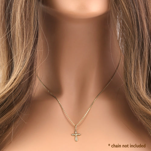 Solid 14K Yellow Gold Rounded Clear CZ Cross Pendant
