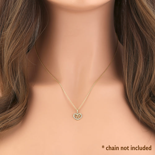 Solid 14K Yellow Gold Quintuple Clear CZ Heart Pendant