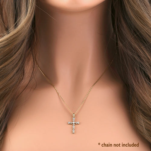 Solid 14K Yellow Gold Round and Heart CZ Pendant