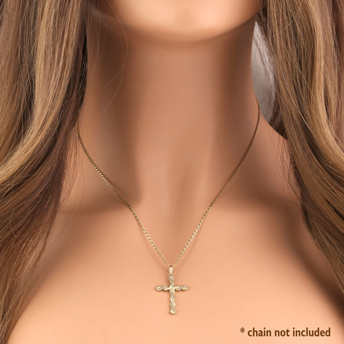 Solid 14K Yellow Gold Twist Cross CZ Pendant