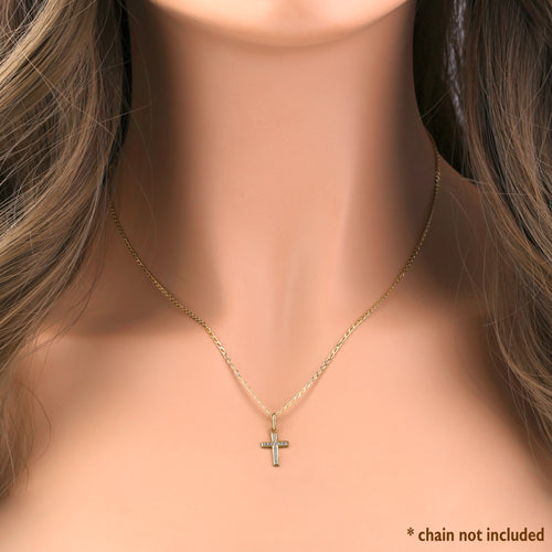 Solid 14K Yellow Gold CZ Cross Pendant