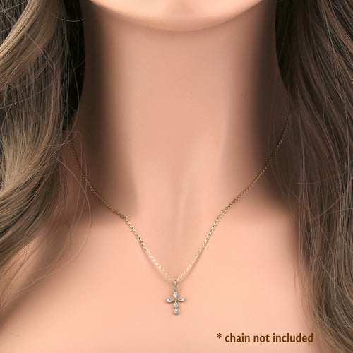 Solid 14K Yellow Gold Cross CZ Pendant