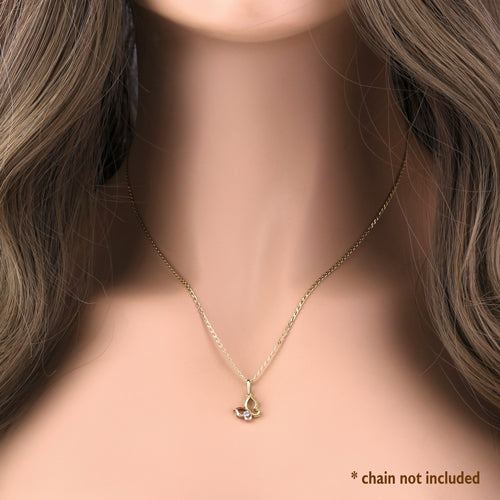 Solid 14K Yellow and Rose Gold Butterfly CZ Pendant