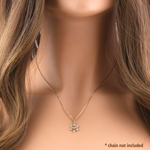lily flower necklace gold Solid 14K Yellow Gold CZ Lily Flower Pendant